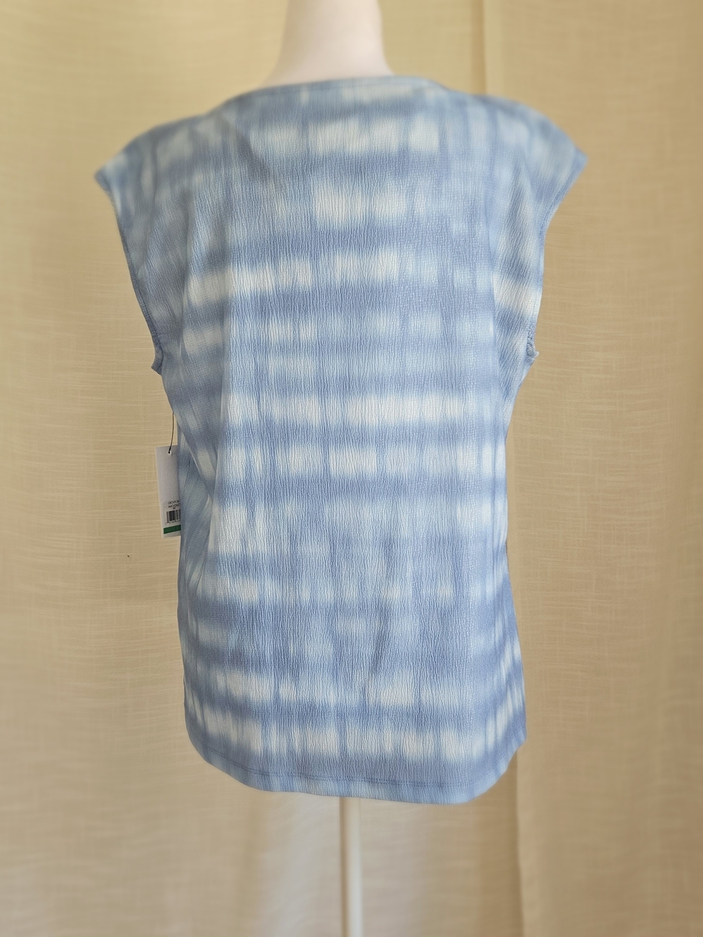 NWT Calvin Klein Rebecca Textured Knit Drape Neck Top Size L Tie Dye Blue White - Picture 5 of 14